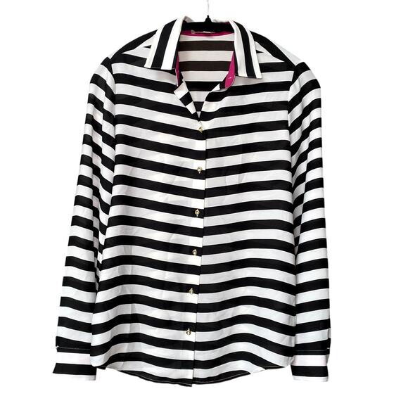 Banana Republic Black & White Striped Button Down Shirt - Picture 1 of 14